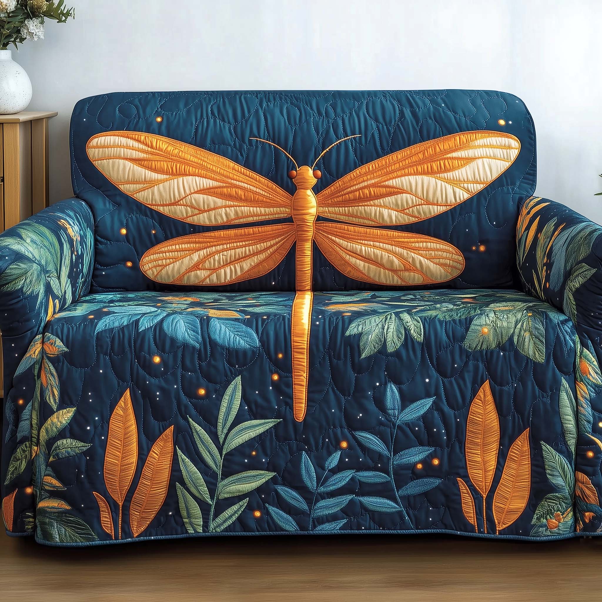 Mystic Dragonfly Quilted Sofa Cover Nature's Delicate Wings Motif Dragonfly Gift Ideas