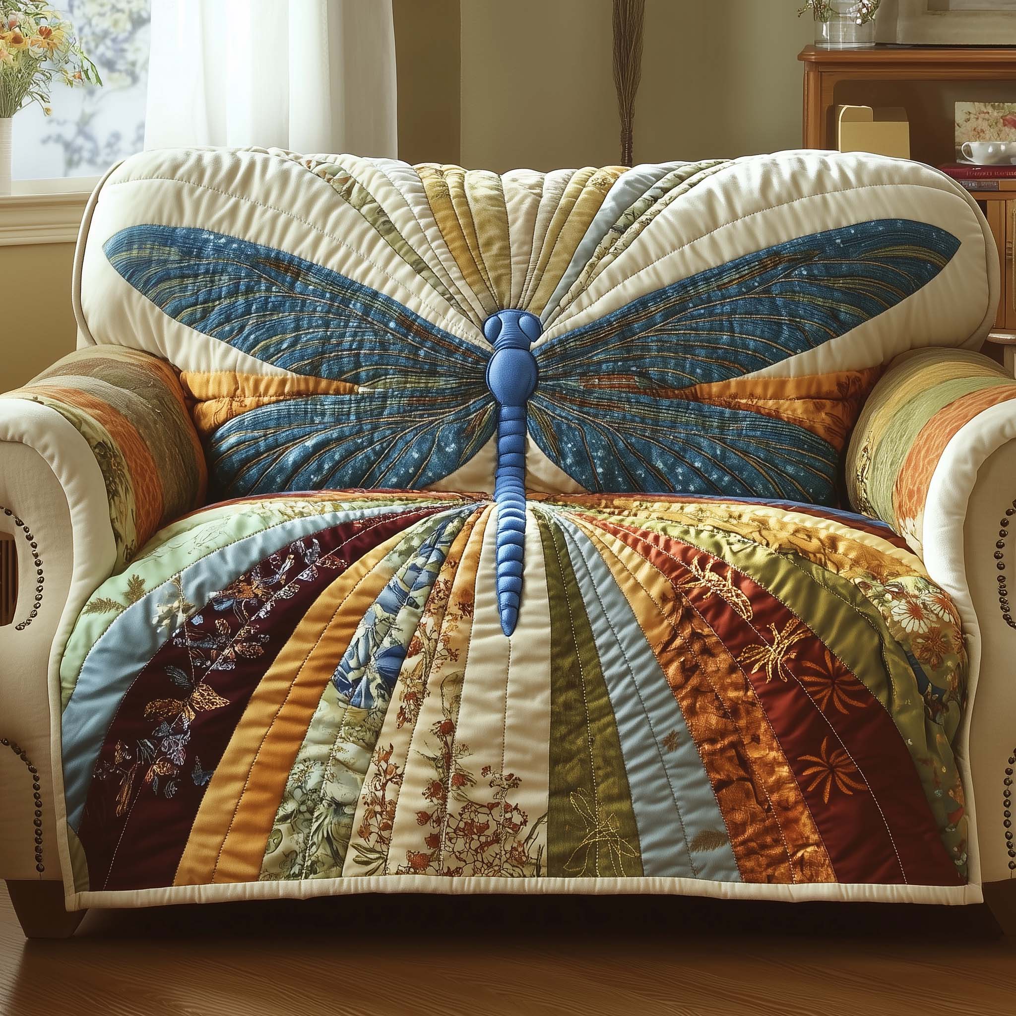 Mystic Dragonfly Quilted Sofa Cover Water Nymph Wings Design Dragonfly Gift Ideas