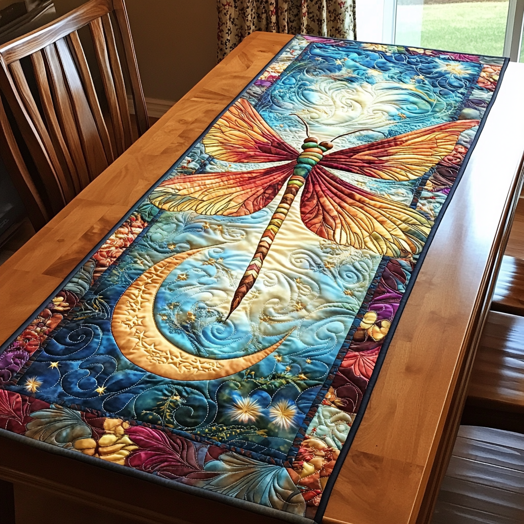 Mystic Dragonfly Quilted Table Runner Dining Table Decor Ideas Presents For Dragonfly Lovers Women