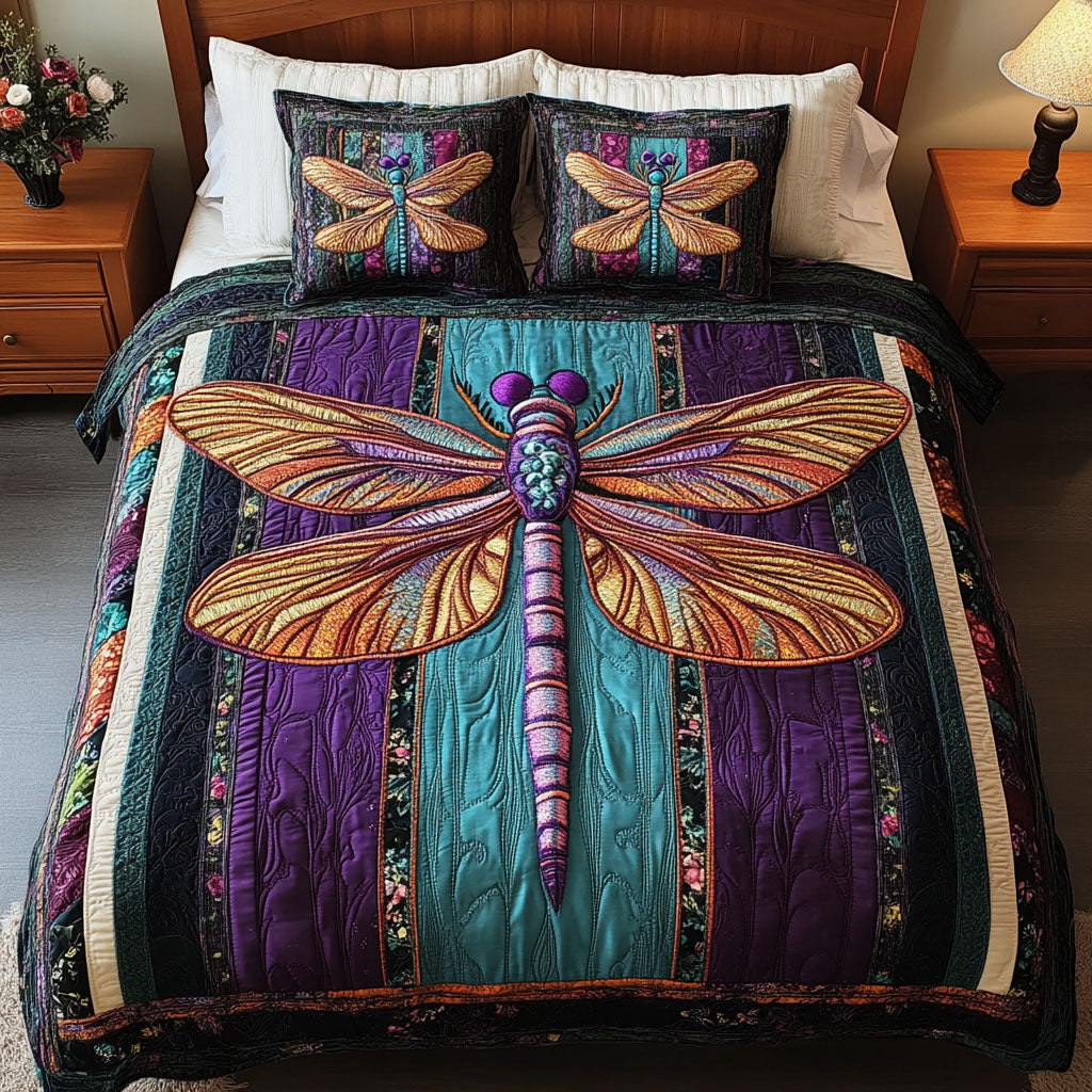 Mystic Dragonfly Splendor Quilted Bedding Set Lovely Bedroom Gift Idea for Housewarming