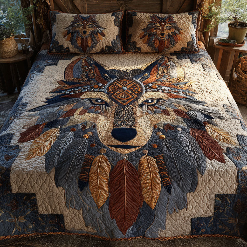 Mystic Dream Howler Quilted Bedding Set Holiday Duvet Cover Set Gifts For People Who Love Wolves