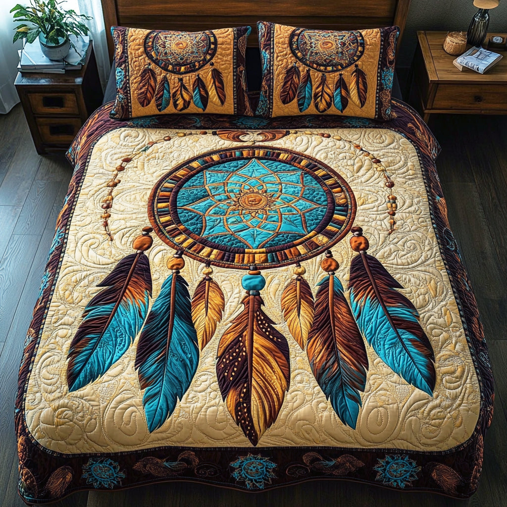 Mystic Dreamcatcher Quilted Bedding Set Boho Native Bedroom Decor Gift For Boho Lovers