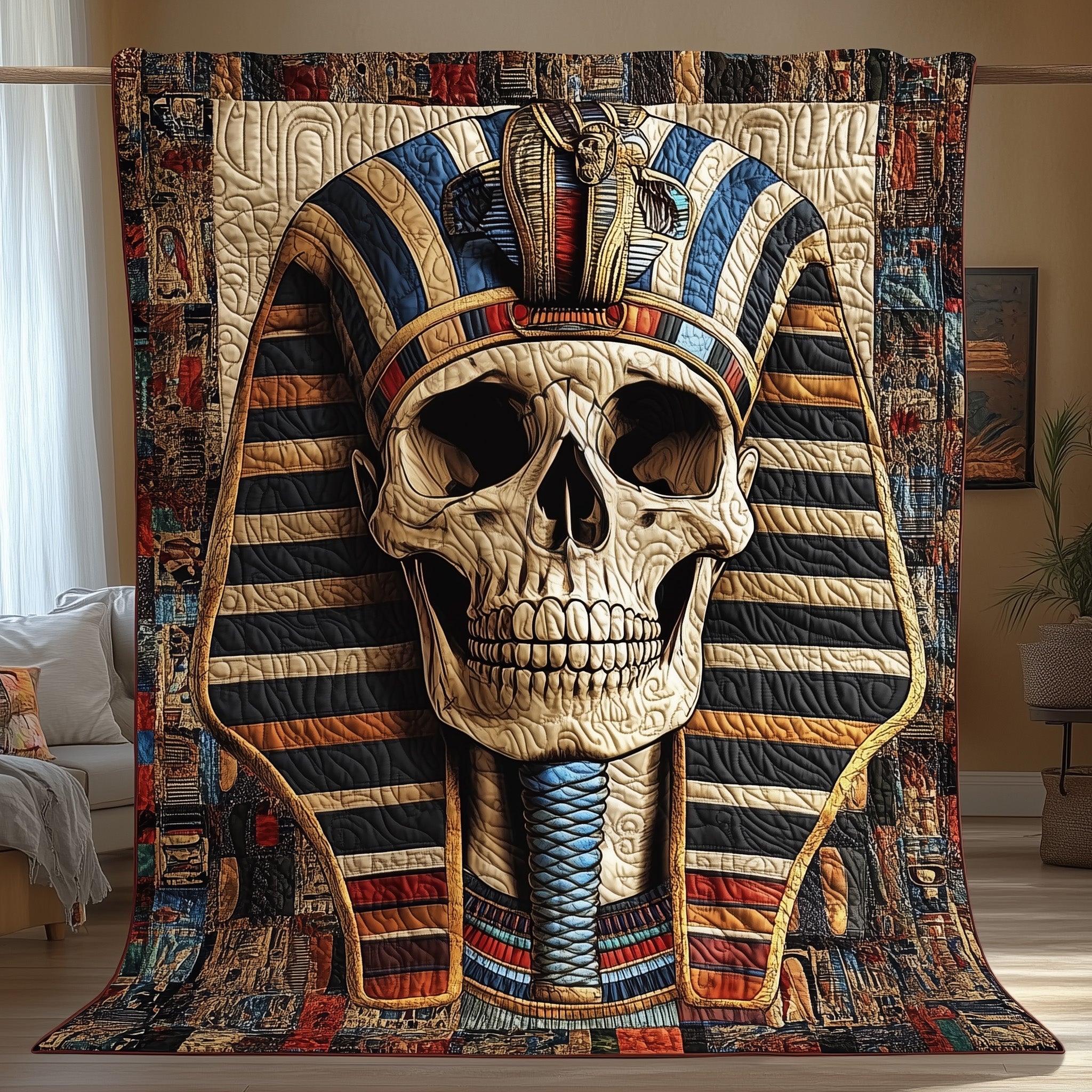 Mystic Egypt Skull Quilted Blanket Cute Cozy BlanketGifts For Skull Lovers