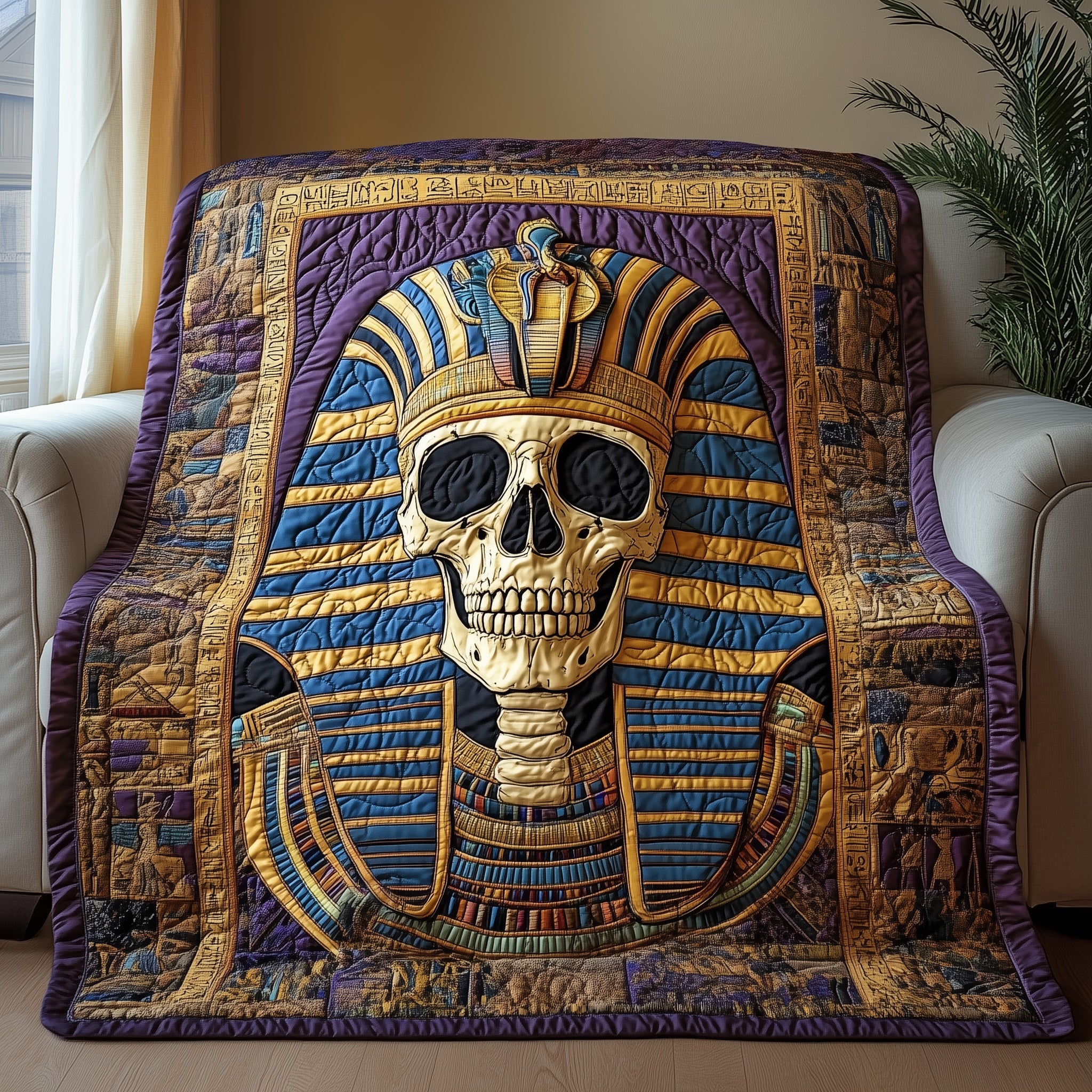 Mystic Egypt Skull Quilted Blanket Cute Cozy BlanketSkull Gifts For Him