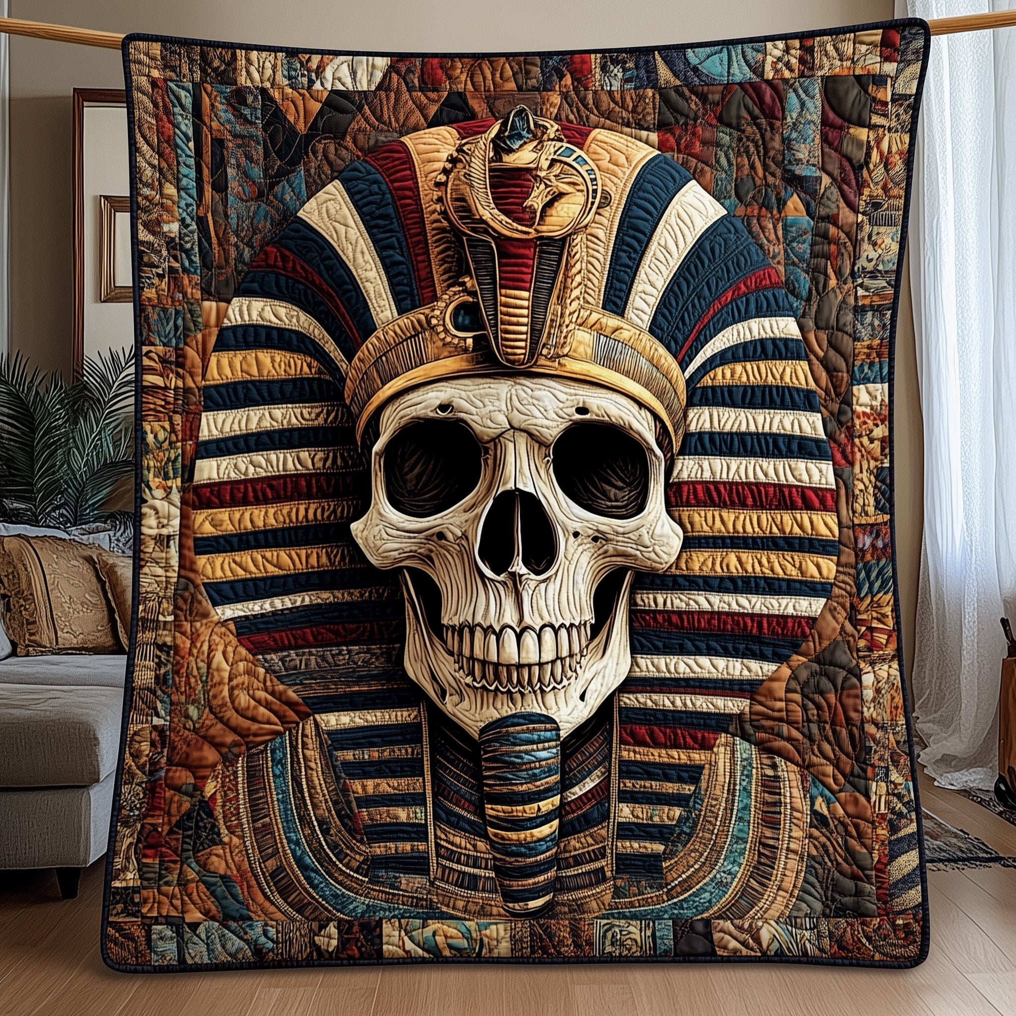 Mystic Egypt Skull Quilted Blanket Cute Cozy BlanketSkull Presents For Her