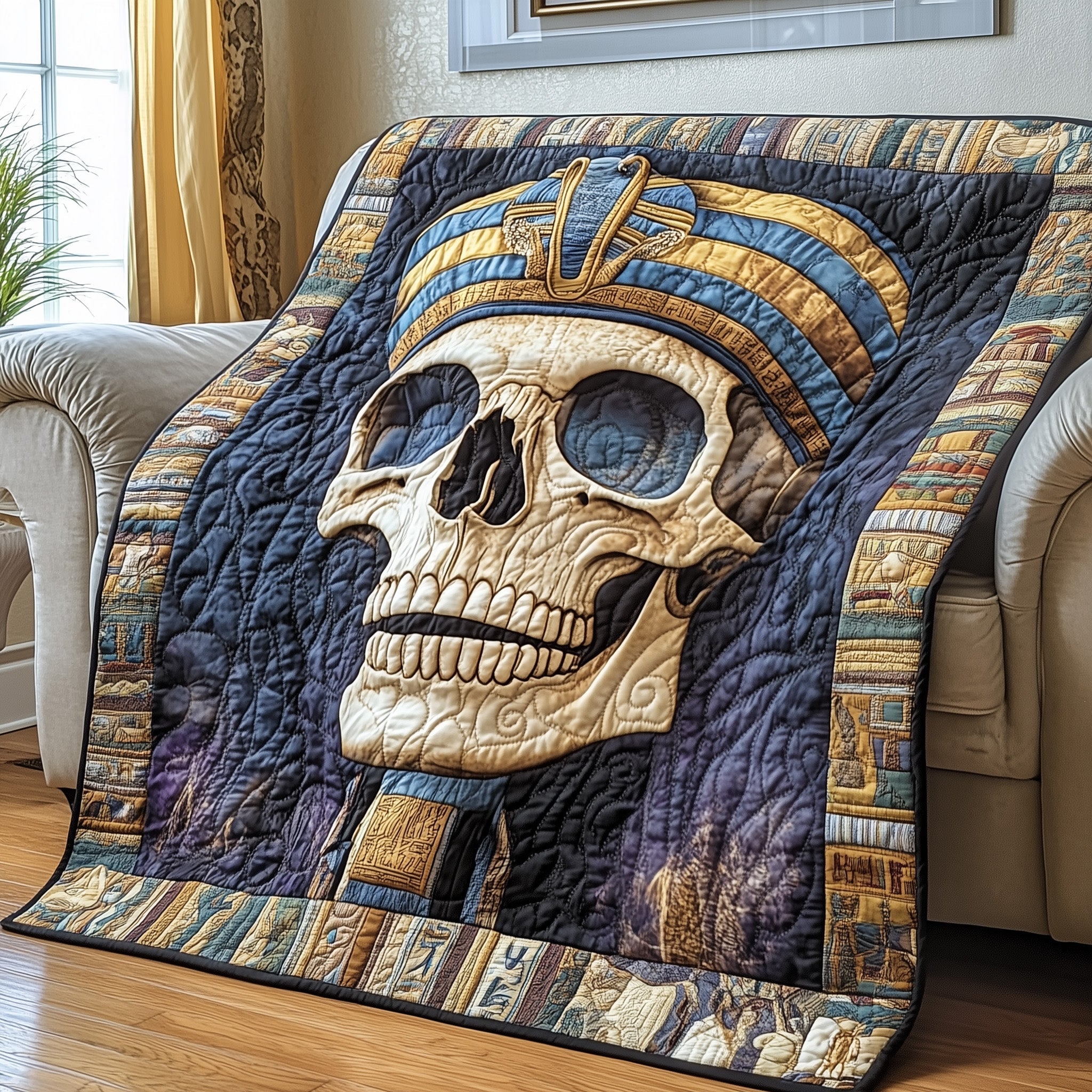 Mystic Egypt Skull Quilted Blanket Cute Cozy BlanketUnique Skull Gifts
