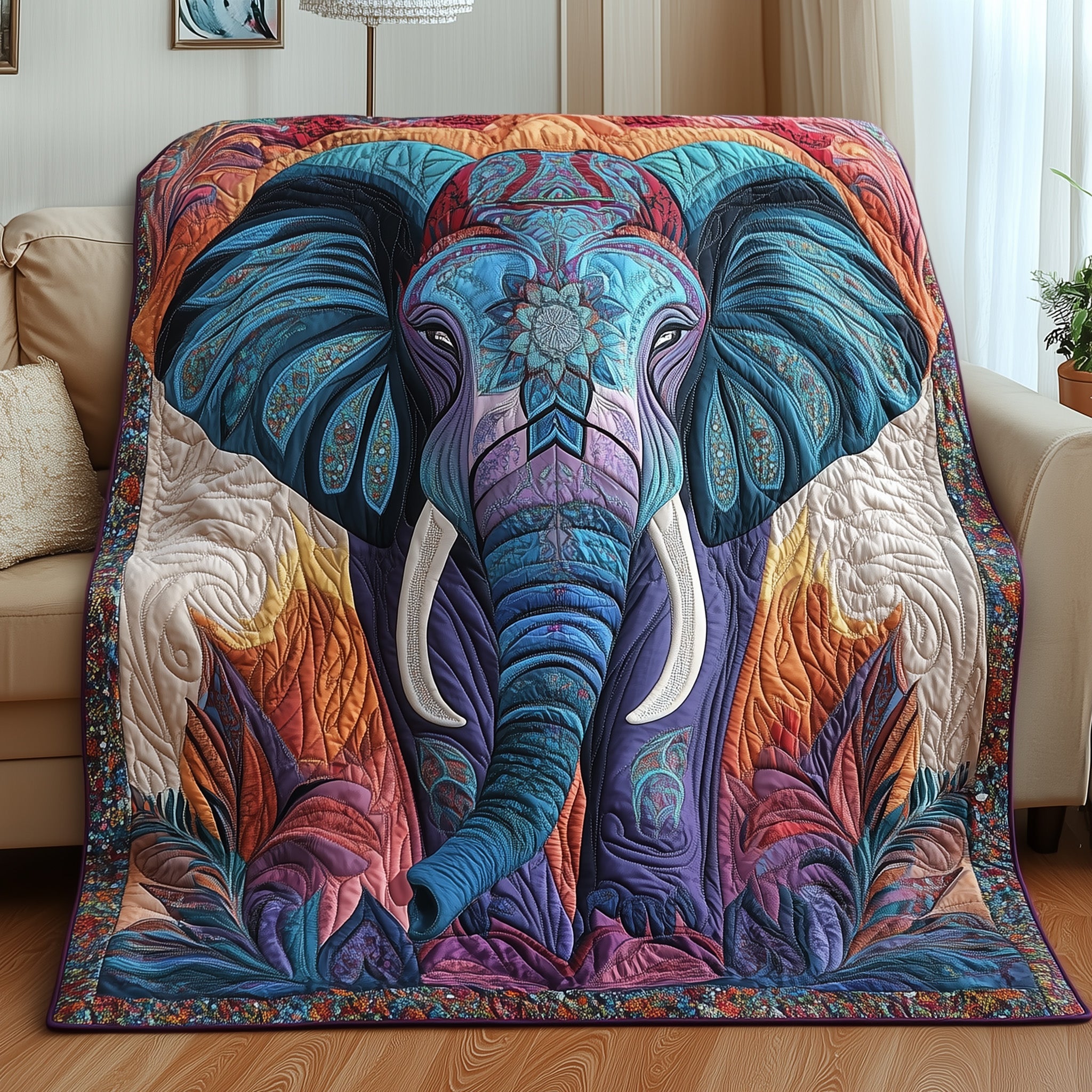 Mystic Elephant Dreams Quilted Blanket Cute Cozy BlanketBest Elephant Presents Birthday