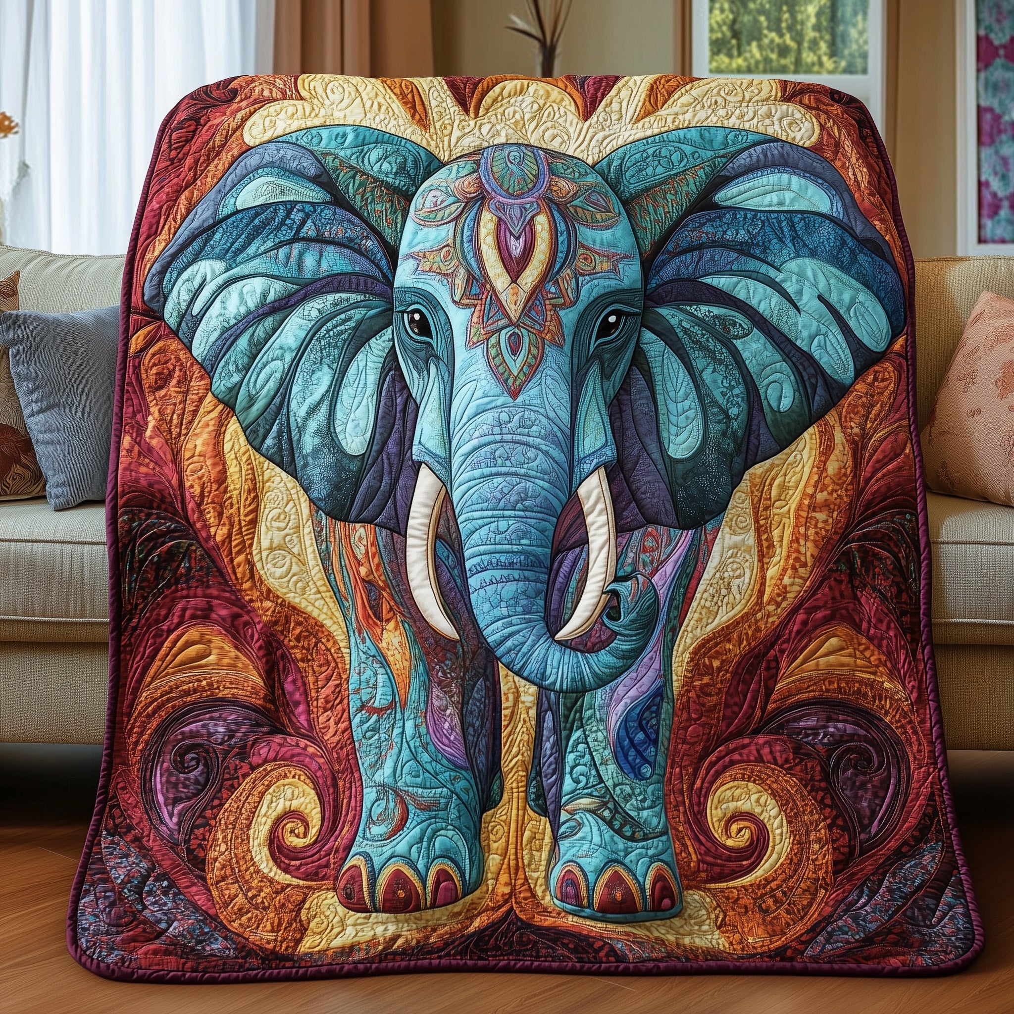 Mystic Elephant Dreams Quilted Blanket Cute Cozy BlanketGifts For People Love Elephant