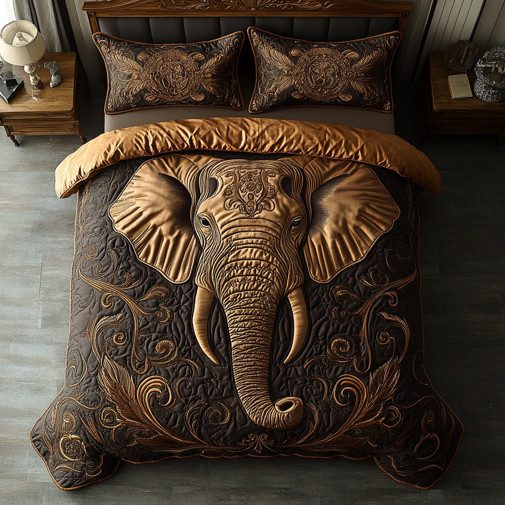 Mystic Elephant Quilted Bedding Set Xmas Holiday Duvet Cover Set Elephant Christmas Gifts