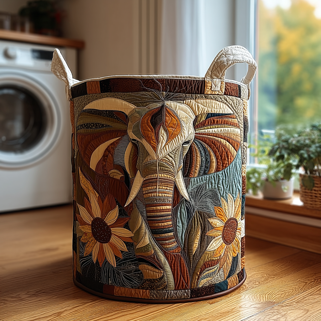 Mystic Elephant Quilted Laundry Basket Anniversary Merch Gift