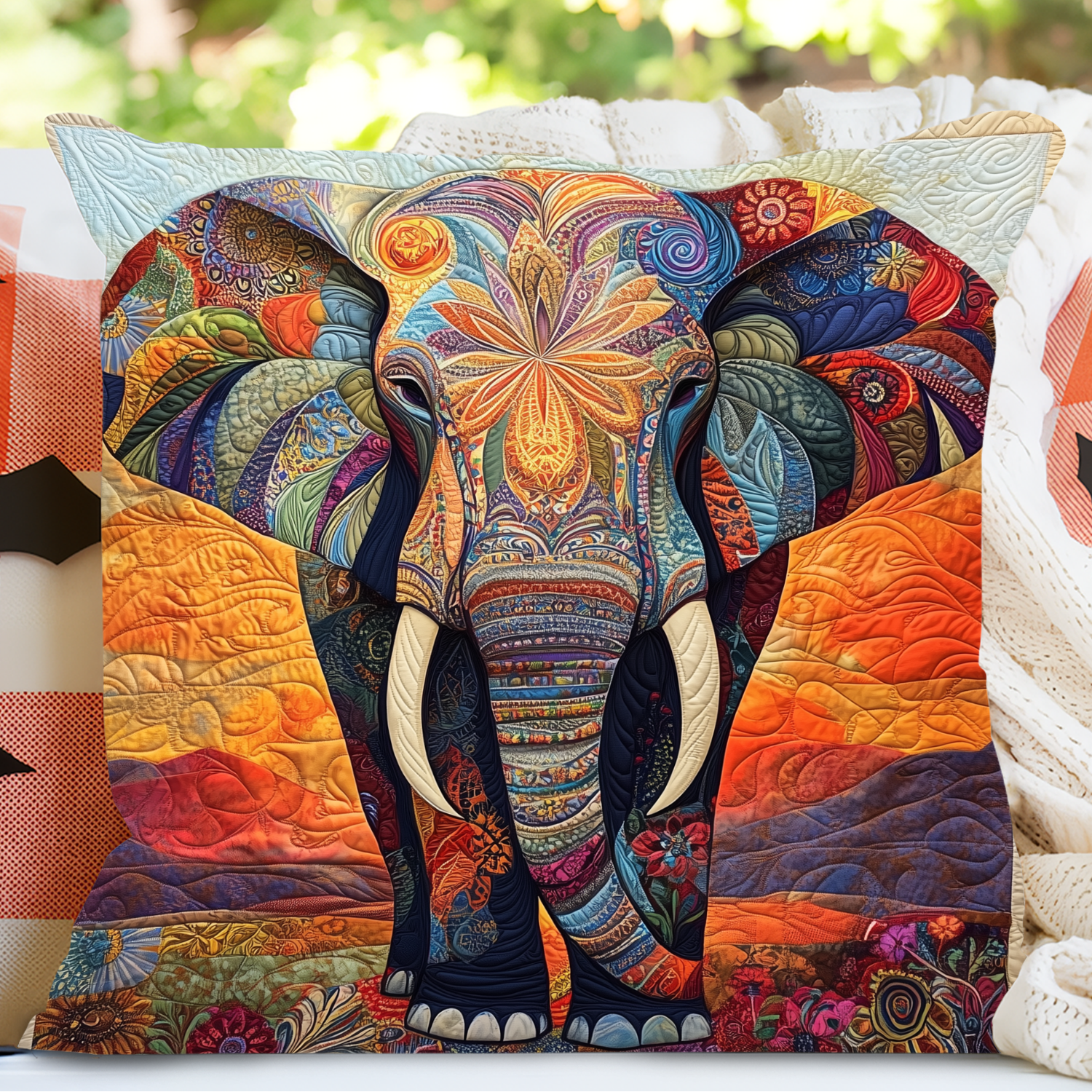 Mystic Elephant Quilted Pillow Case Merry Christmas Cushion Cover