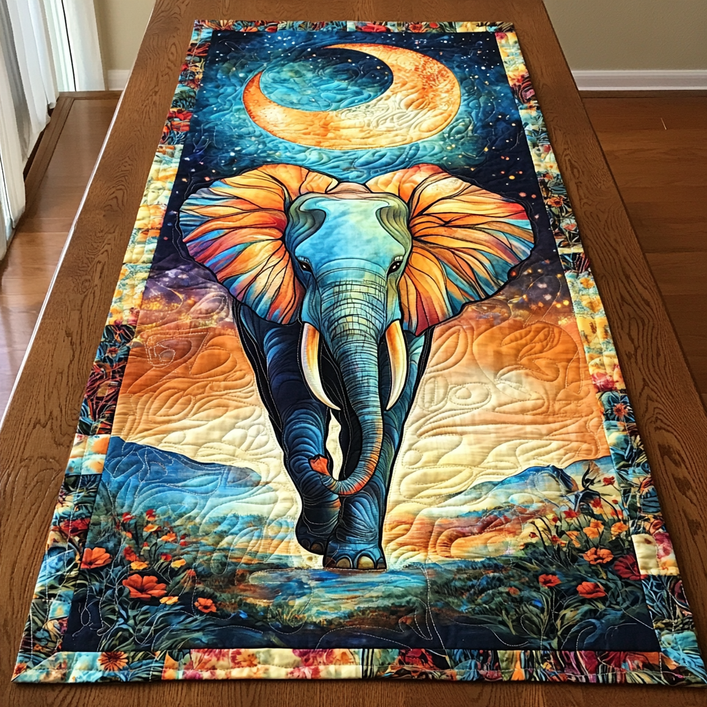 Mystic Elephant Quilted Table Runner Dinner Table Decor Top Gifts For Elephant Lovers