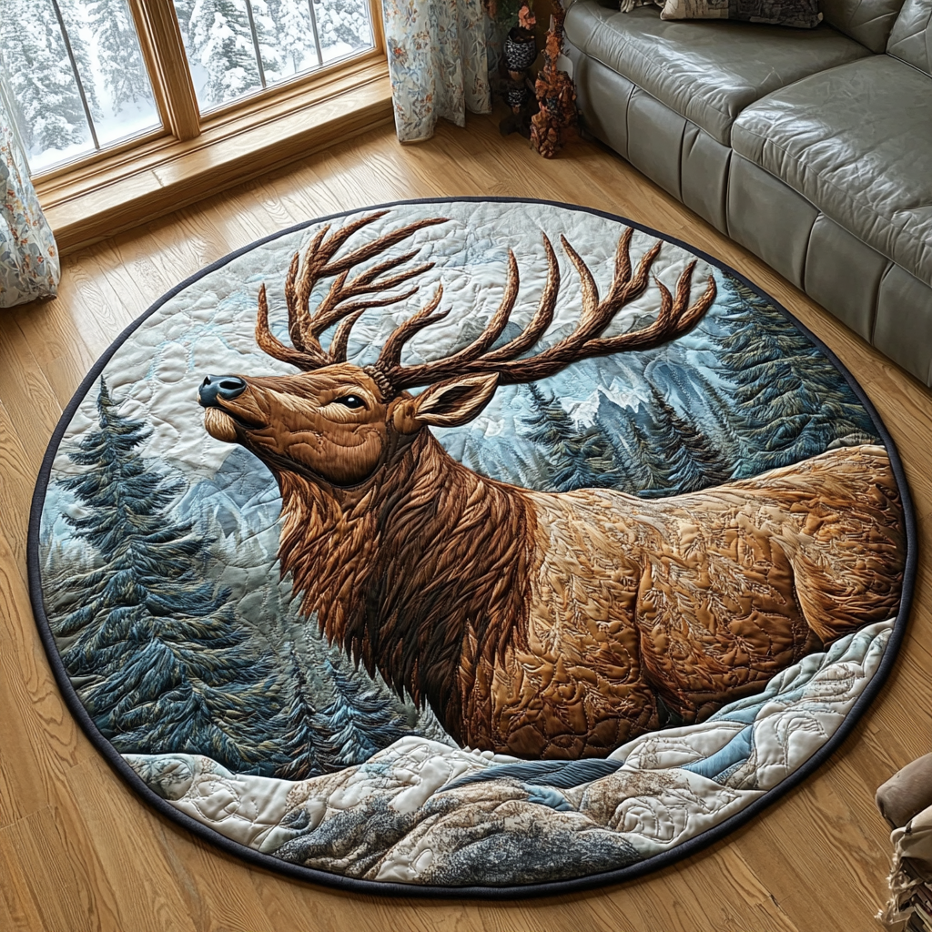 Mystic Elk Quilted Round Mat Outdoor Decor Christmas Tree Skirt