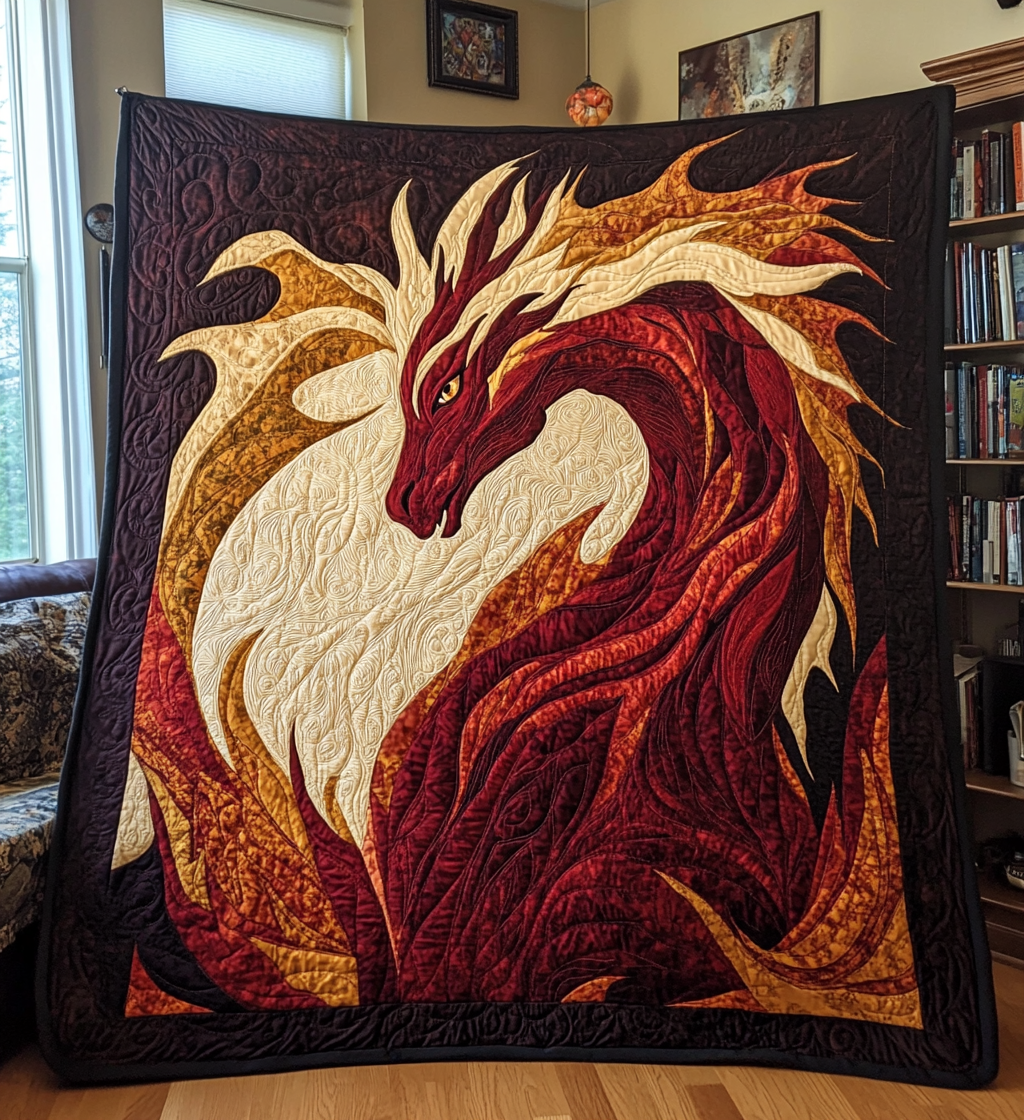 Mystic Ember Quilted Blanket Unique Dragon Gifts