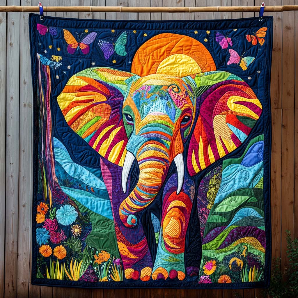 Mystic Evening Stroll Quilted Blanket Gift For Elephant Lover
