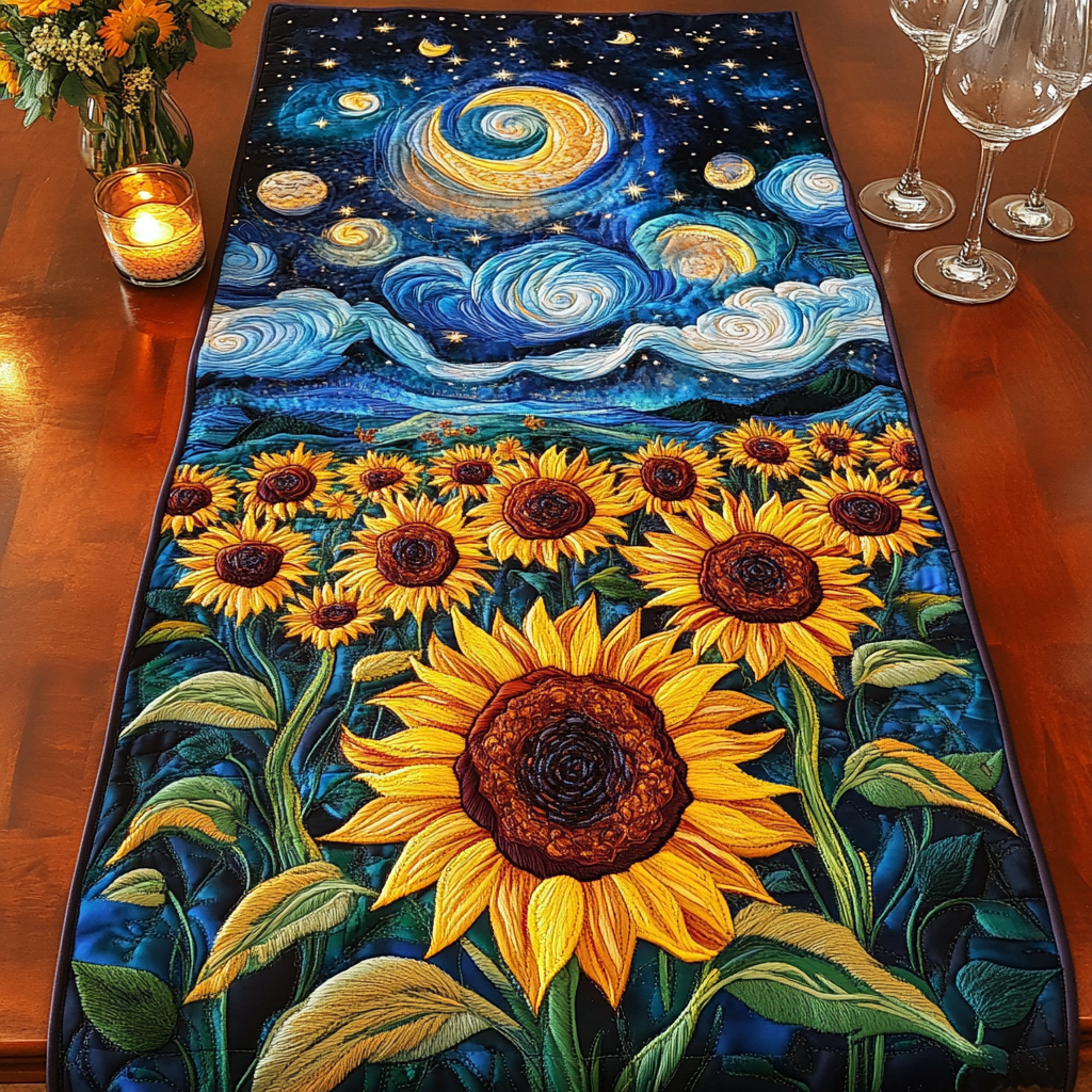 Mystic Flora Quilted Table Runner Natural Table Runner Gifts For Father In Law