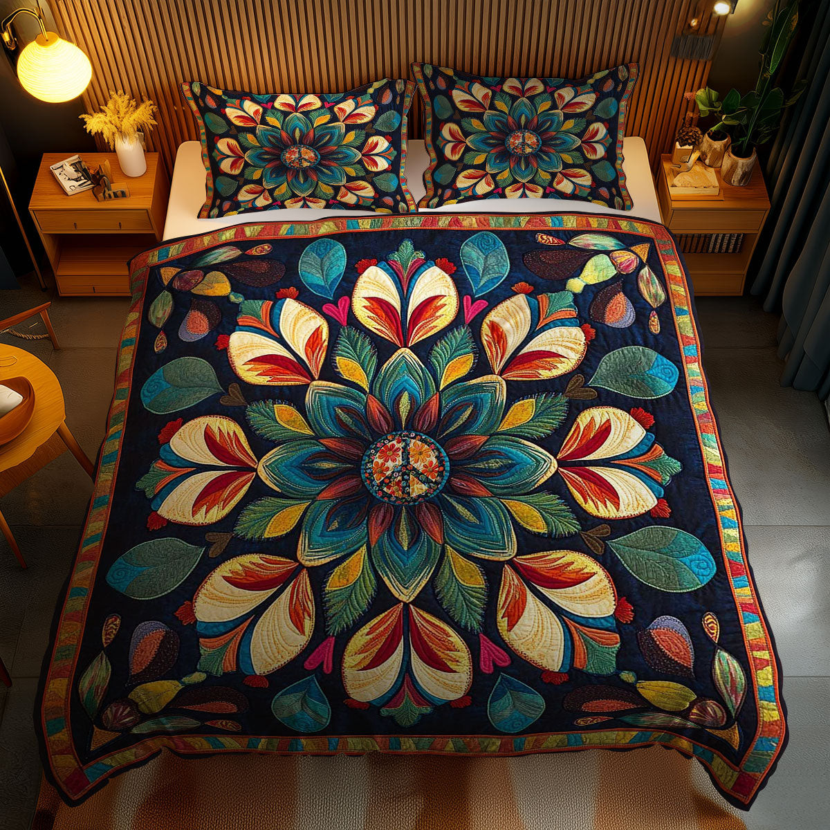 Mystic Flower Holiday Xmas Quilted Bedding Set Best Christmas Gifts For Women