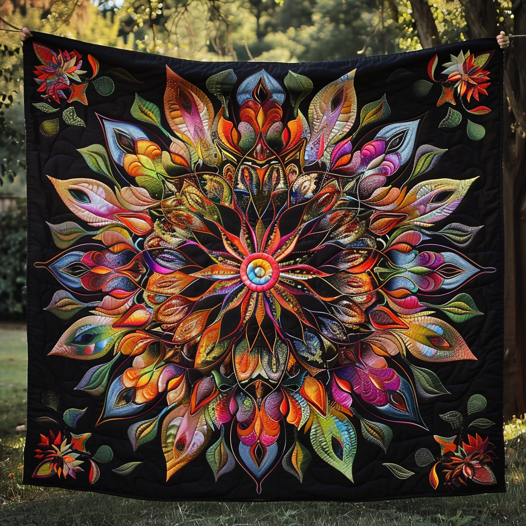 Mystic Flower Of Radiant Colors Quilt Blanket Christmas Throw Blanket Jesus Gifts For Christmas