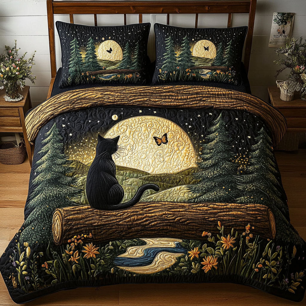 Mystic Forest Cat Quilted Bedding Set Duvet Cover Bed Sheet Set Black Cat Presents