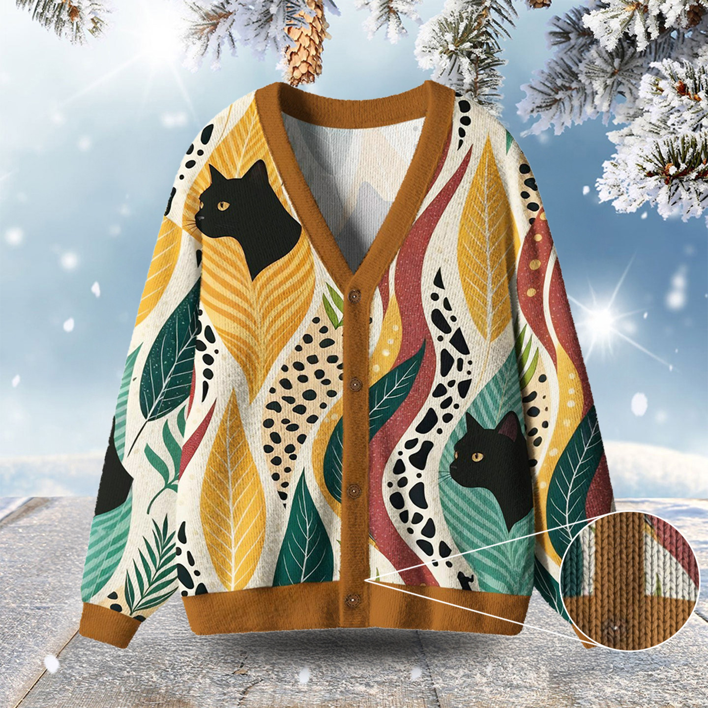 Mystic Forest Cat Ugly Cardigan Sweaters Cute Christmas Outfits Cat Gifts For Cat Lovers