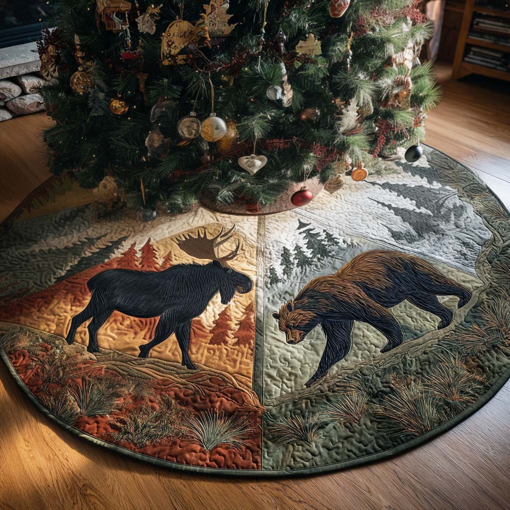 Mystic Forest Path Christmas Quilted Tree Skirt Colorful Quilted Tree Skirt for a Joyful Holiday Atmosphere