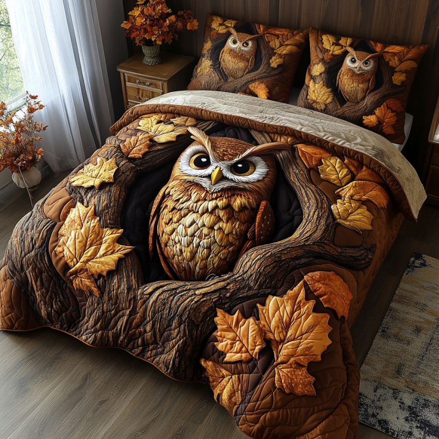 Mystic Forest Quilted Bedding Set Queen Size Comforter Nature Lover Gift For Grandpa