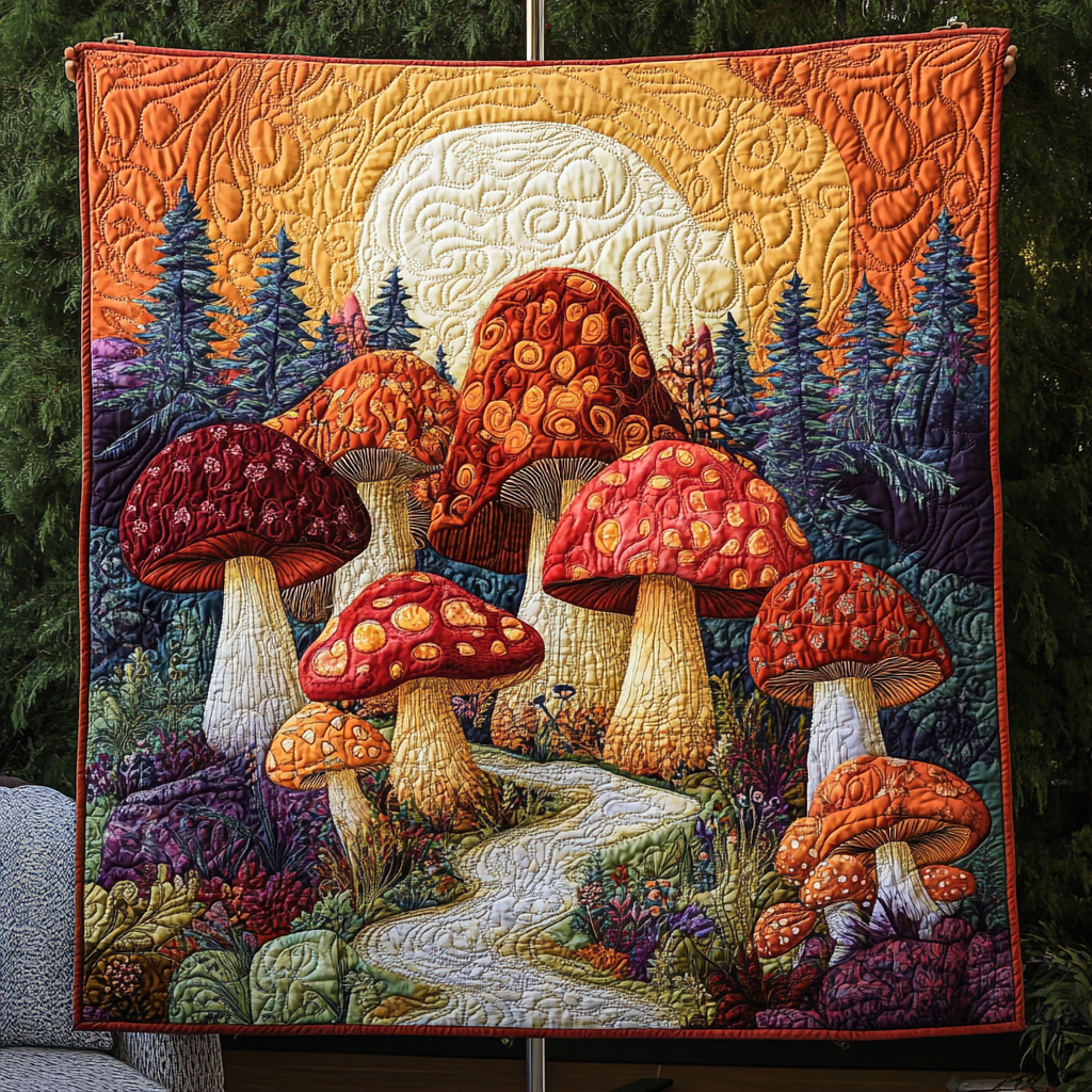 Mystic Forest Quilted Blanket Best Throw Blanket Gifts For Mushroom Growers