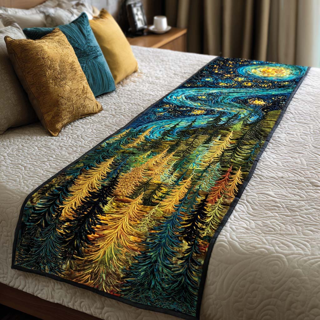 Mystic Forest Sky Quilted Bed Runner Bed Decor Gifts For Wild Animal Lovers