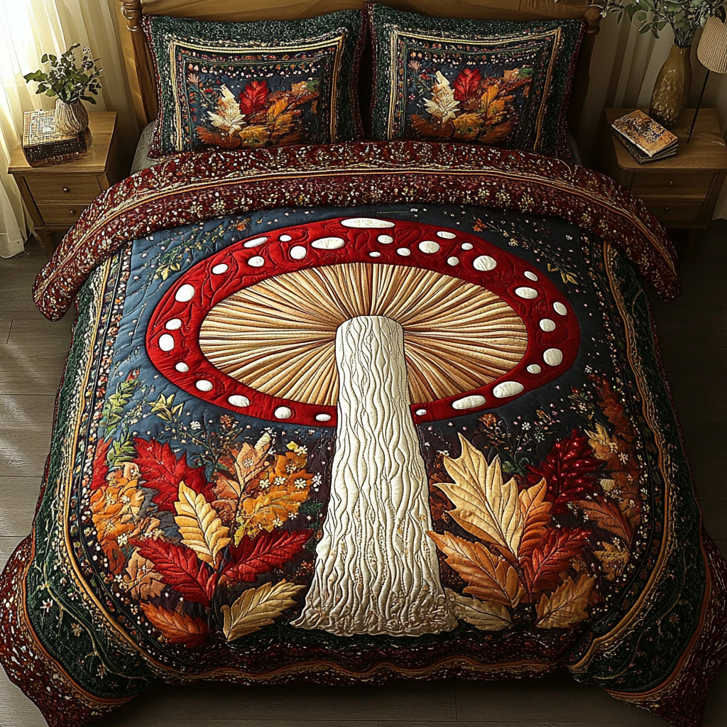 Mystic Fungi Quilted Bedding Set Personalized Bedding Set Gift for Couples