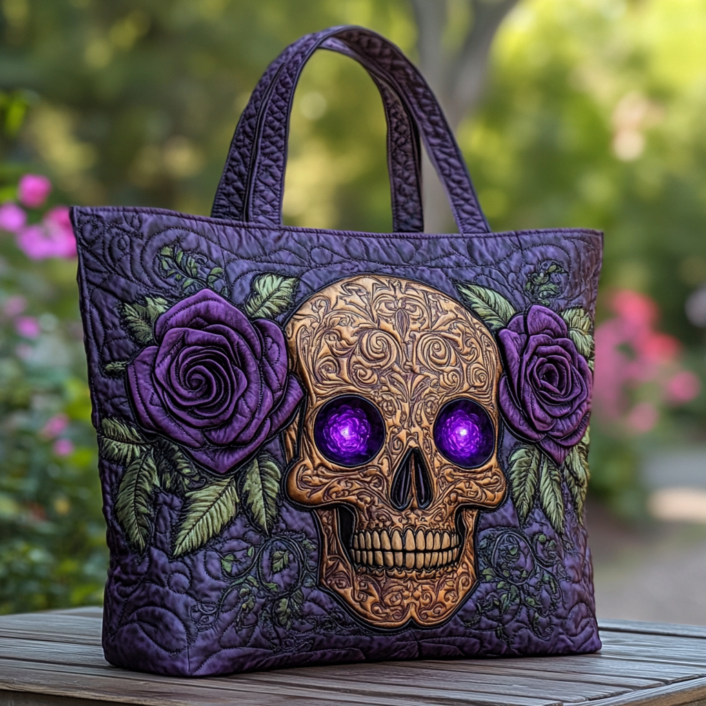 Mystic Glow Quilted Tote Bag Mexican Skull Souvenirs