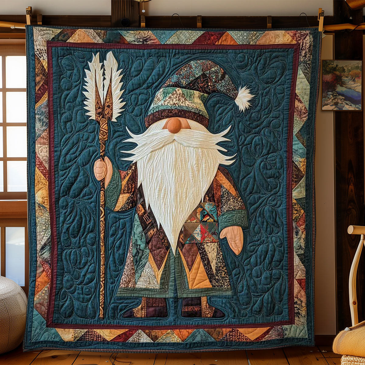 Mystic Gnome Quilt Blanket Unique Queen Size Blanket Good Christmas Gifts for Dad