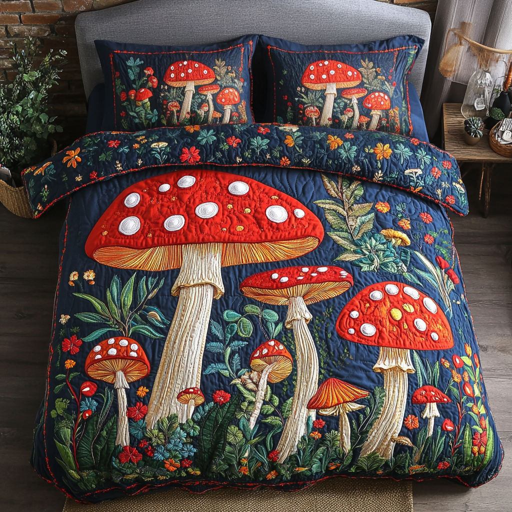Mystic Grove Quilted Bedding Set Holiday Duvet Cover Set Best Gifts For Hippie Friends