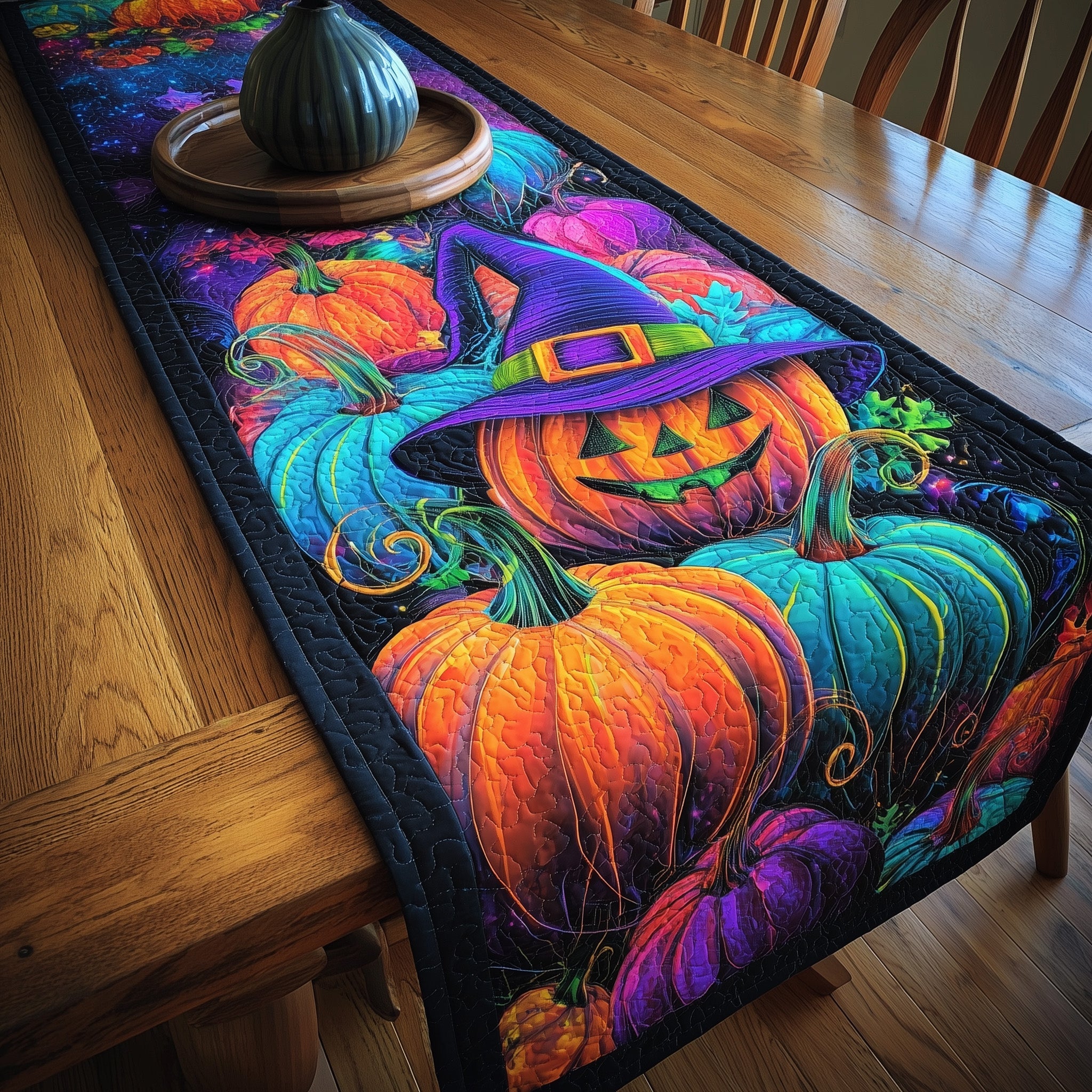 Mystic Halloween Night Quilted Table Runner Christmas Dining Room Table Runner