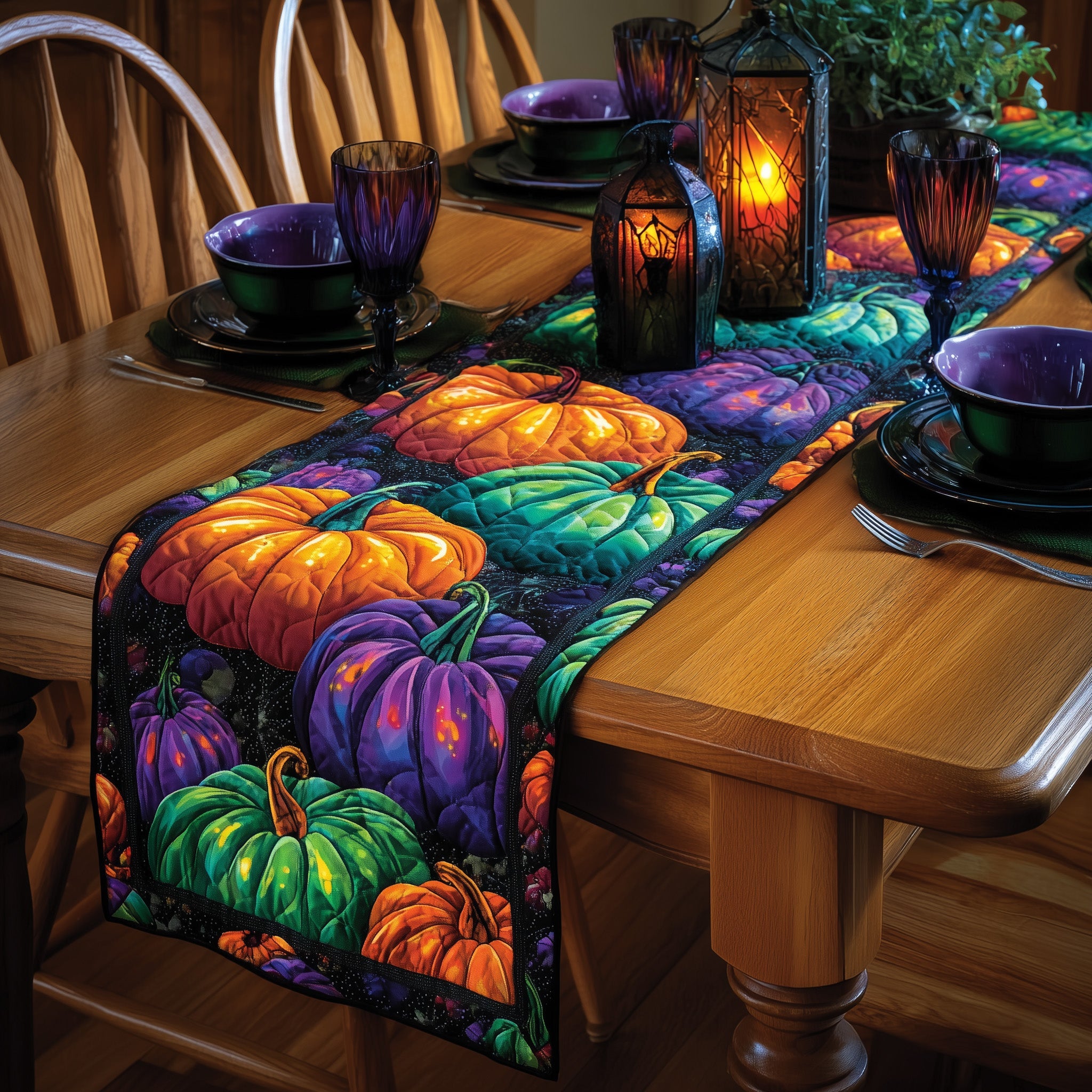 Mystic Halloween Night Quilted Table Runner Christmas Table Runner