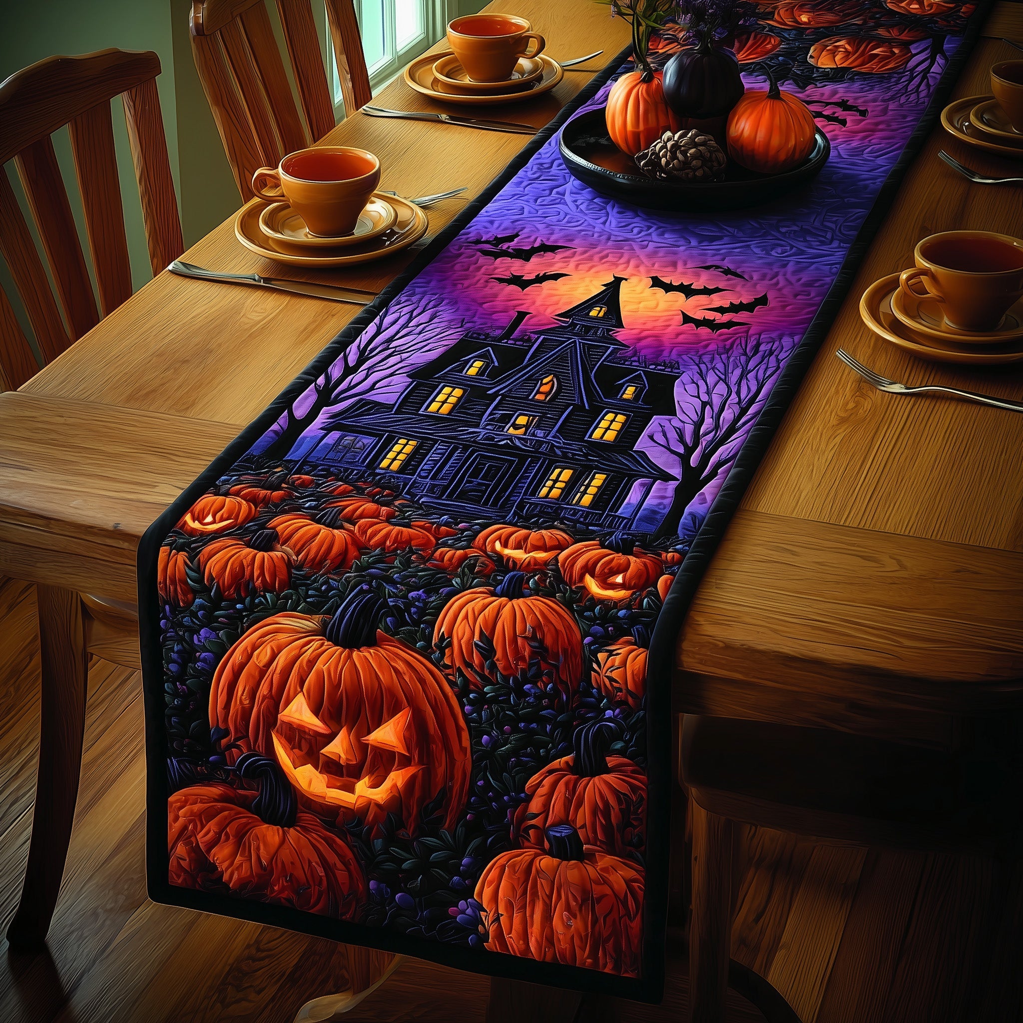 Mystic Halloween Night Quilted Table Runner Christmas Table Runner Gift Idea
