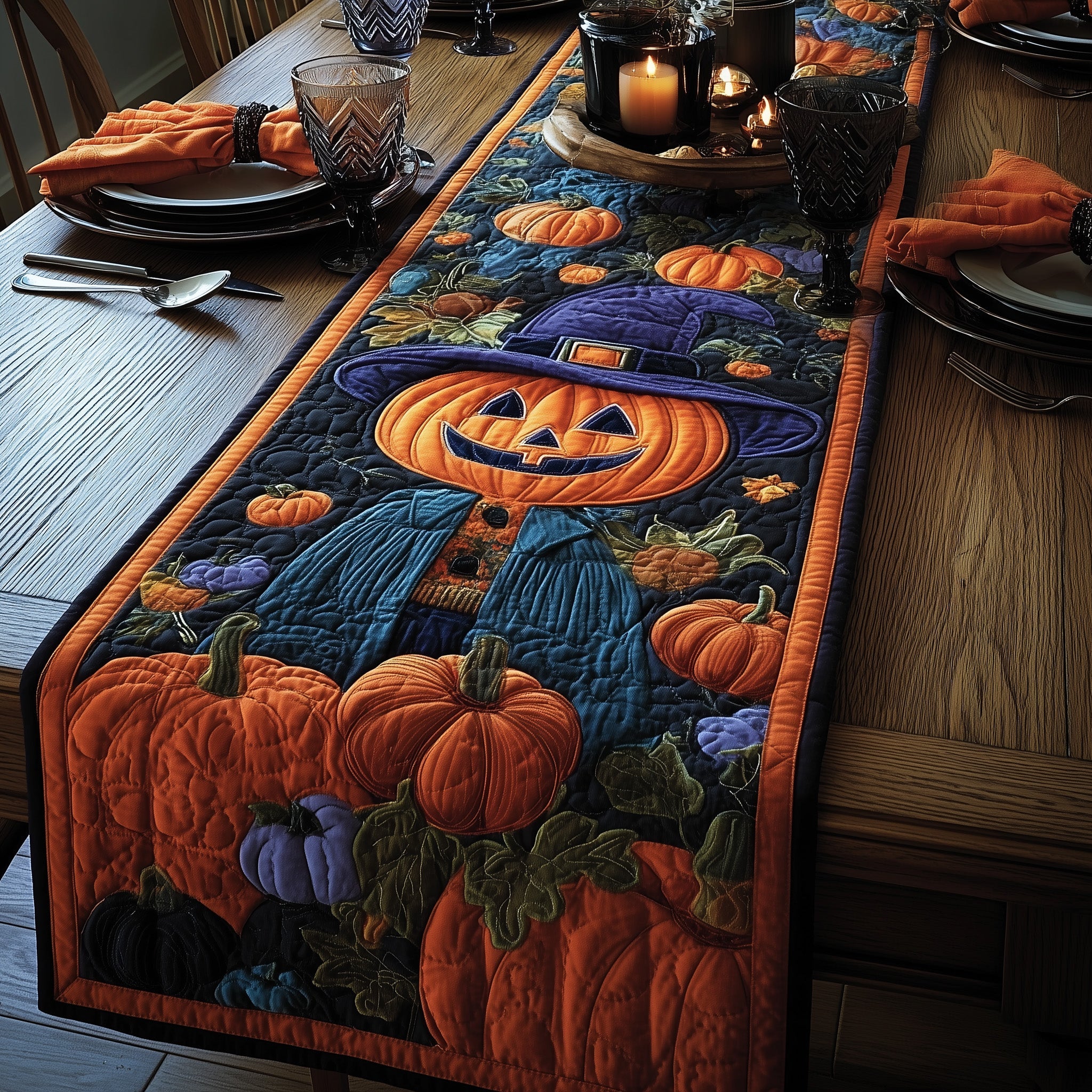 Mystic Halloween Night Quilted Table Runner Table Runner for Holiday Gatherings