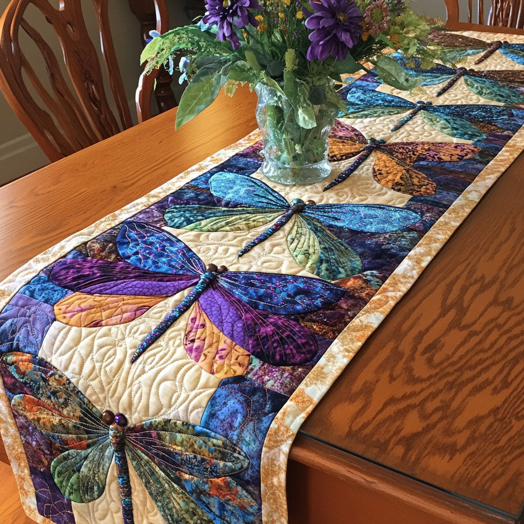 Mystic Harmony Quilted Table Runner Kitchen Table Decor Best Dragonfly Christmas Gifts