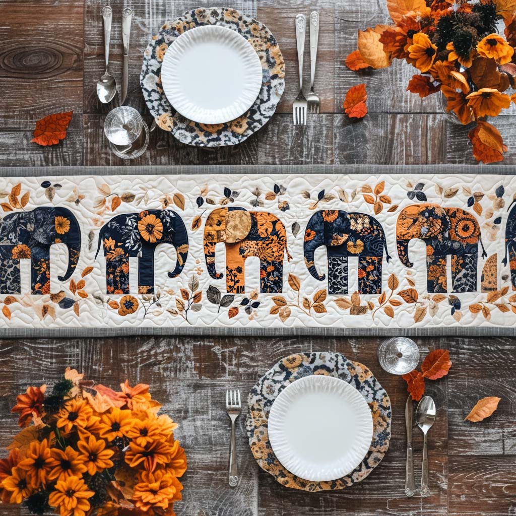 Mystic Herd Quilted Table Runner Kitchen Table Decor Ideas Great Gift For Elephant Lover