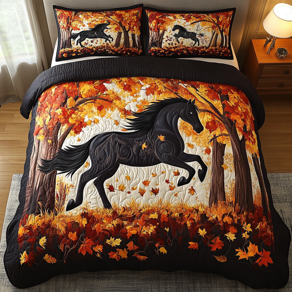 Mystic Horse Quilted Bedding Set Autumn Themed Bed Sheets Best Gifts Horse Lovers