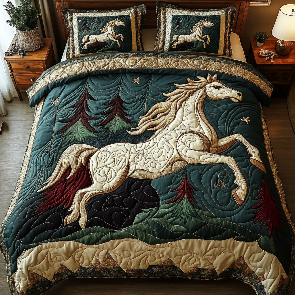 Mystic Horse Quilted Bedding Set Bed Room Decoration Gifts For Teenage Horse Lovers