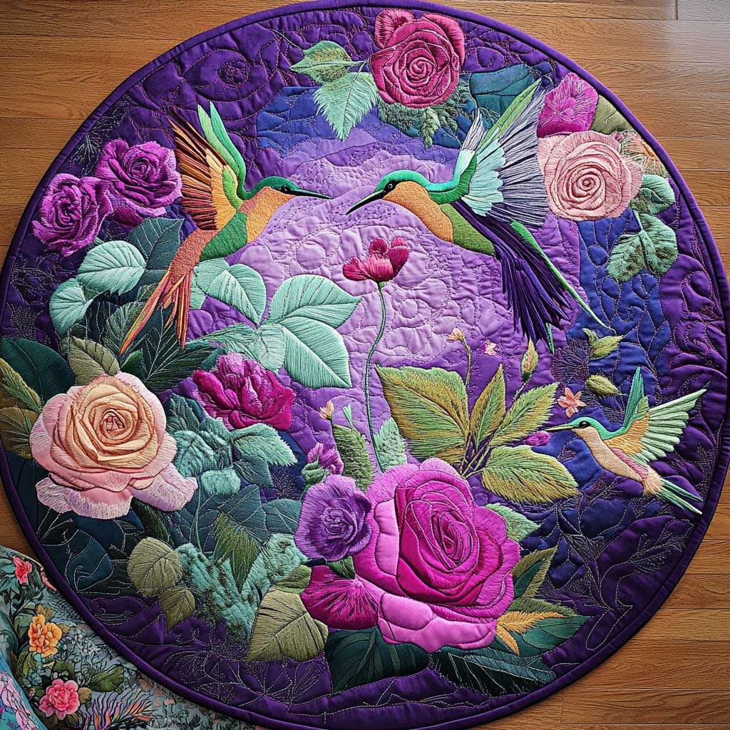 Mystic Hummer Trail Quilted Round Mat Outdoor Entryway Decor Unusual Hummingbird Gifts