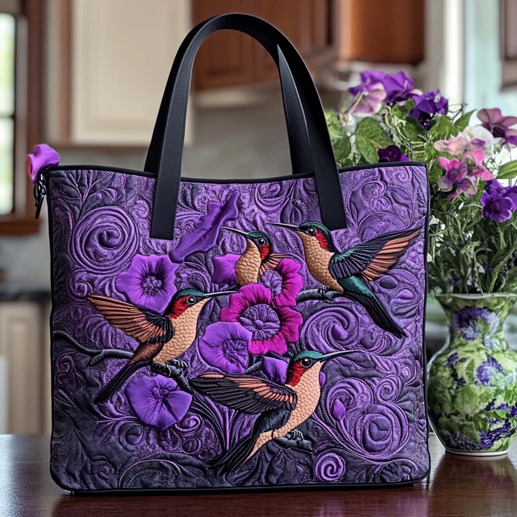 Mystic Hummingbird Glow Quilted Tote Bag Best Gifts For Bird Watchers