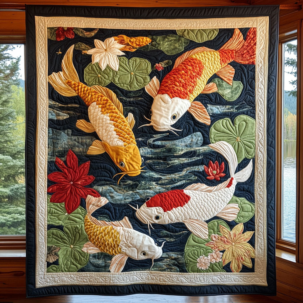 Mystic Koi Quilt Blanket Queen Size Blanket Gift For Koi Fish Lovers