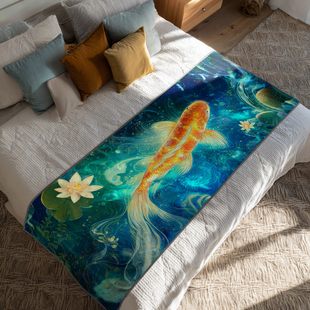 Mystic Koi Quilted Bed Runner Bedroom Decorations Koi Fish Gifts