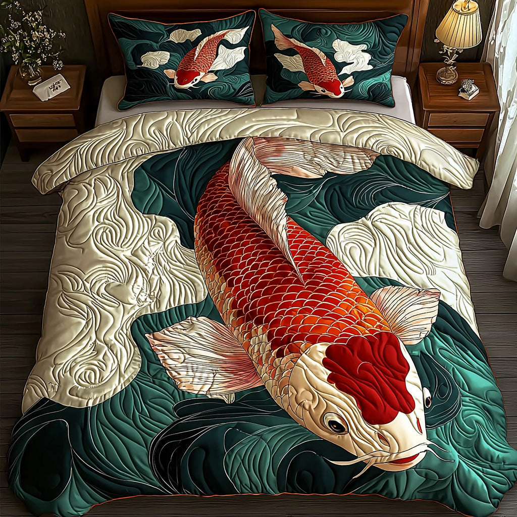 Mystic Koi Quilted Bedding Set Best Bed Sheet Set Koi Fish Gifts For Him