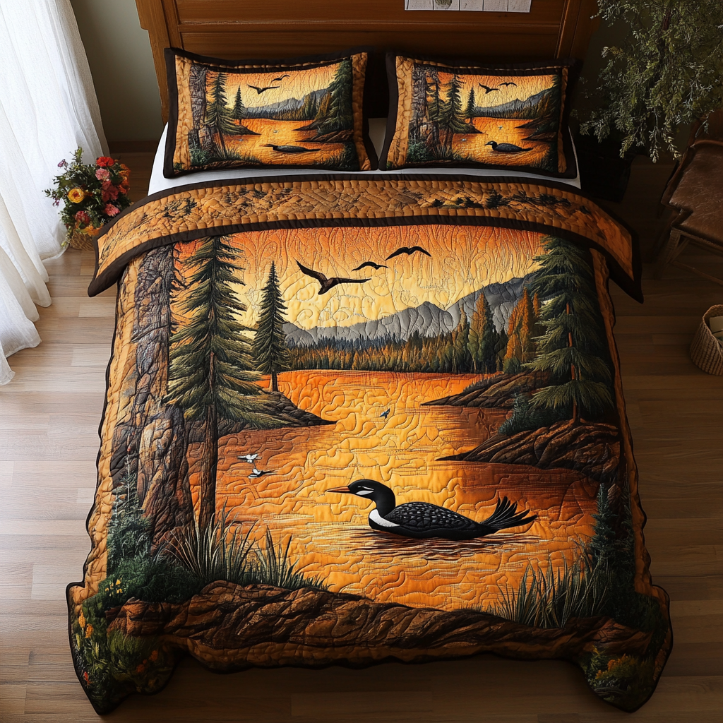 Mystic Loon Quilted Bedding Set Best Comforter Sets Presents For Bird Lovers