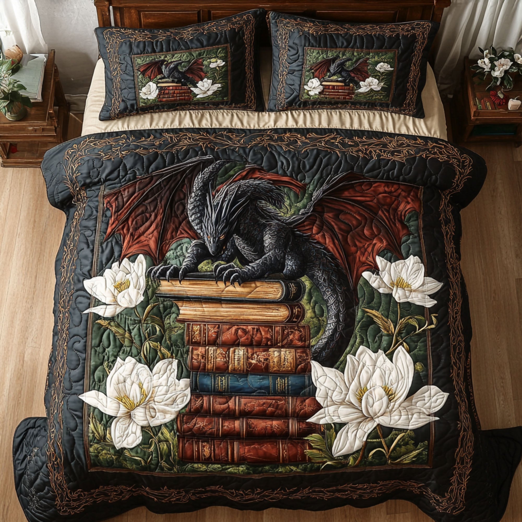 Mystic Lorekeeper Quilted Bedding Set Bed Room Decoration Gifts For People Who Love Books