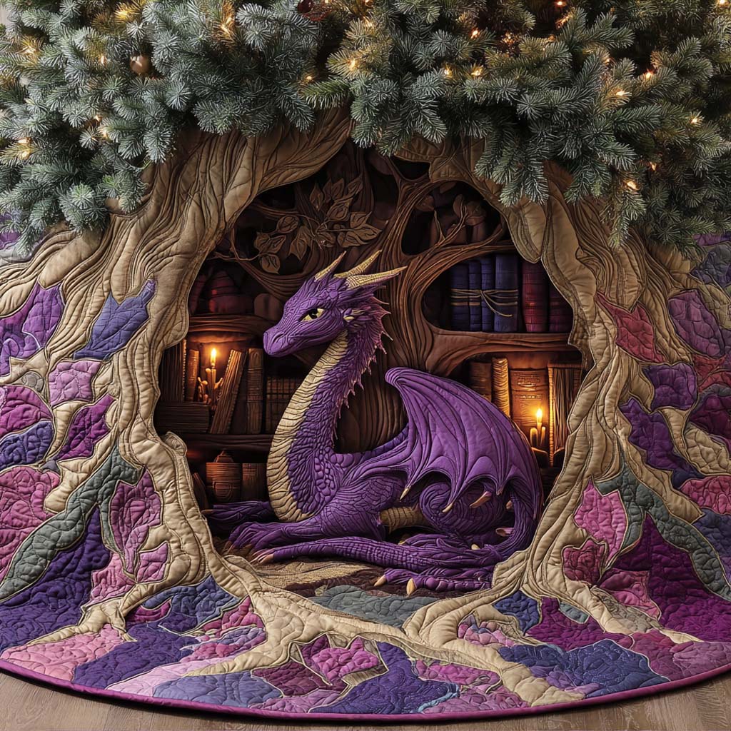 Mystic Lorekeeper Quilted Tree Skirt Xmas Home Decor Book Presents For Best Friends