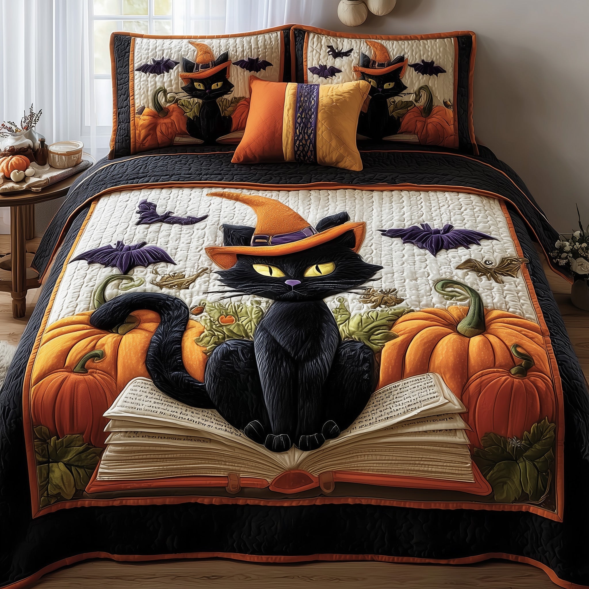 Mystic Meow Quilted Bedding Set Duvet Cover Bedspread Cat Mom Gifts