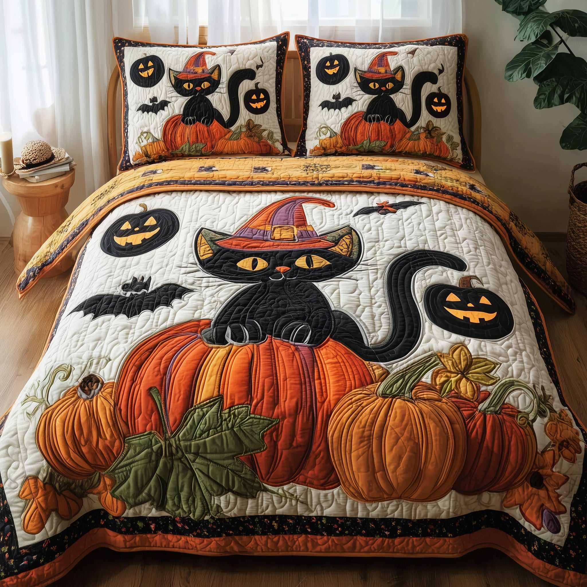 Mystic Meow Quilted Bedding Set Duvet Cover Bedspread Cute Pet Gifts For Cat Owners